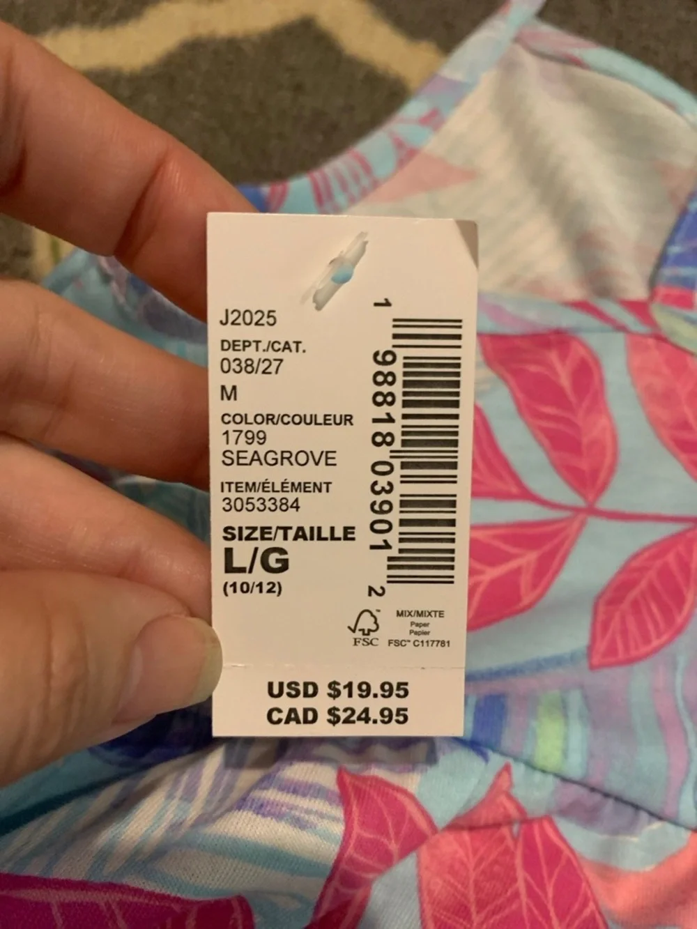 Girl's Tropical Leaf Print Sundress in Aqua and Pink size large NWT